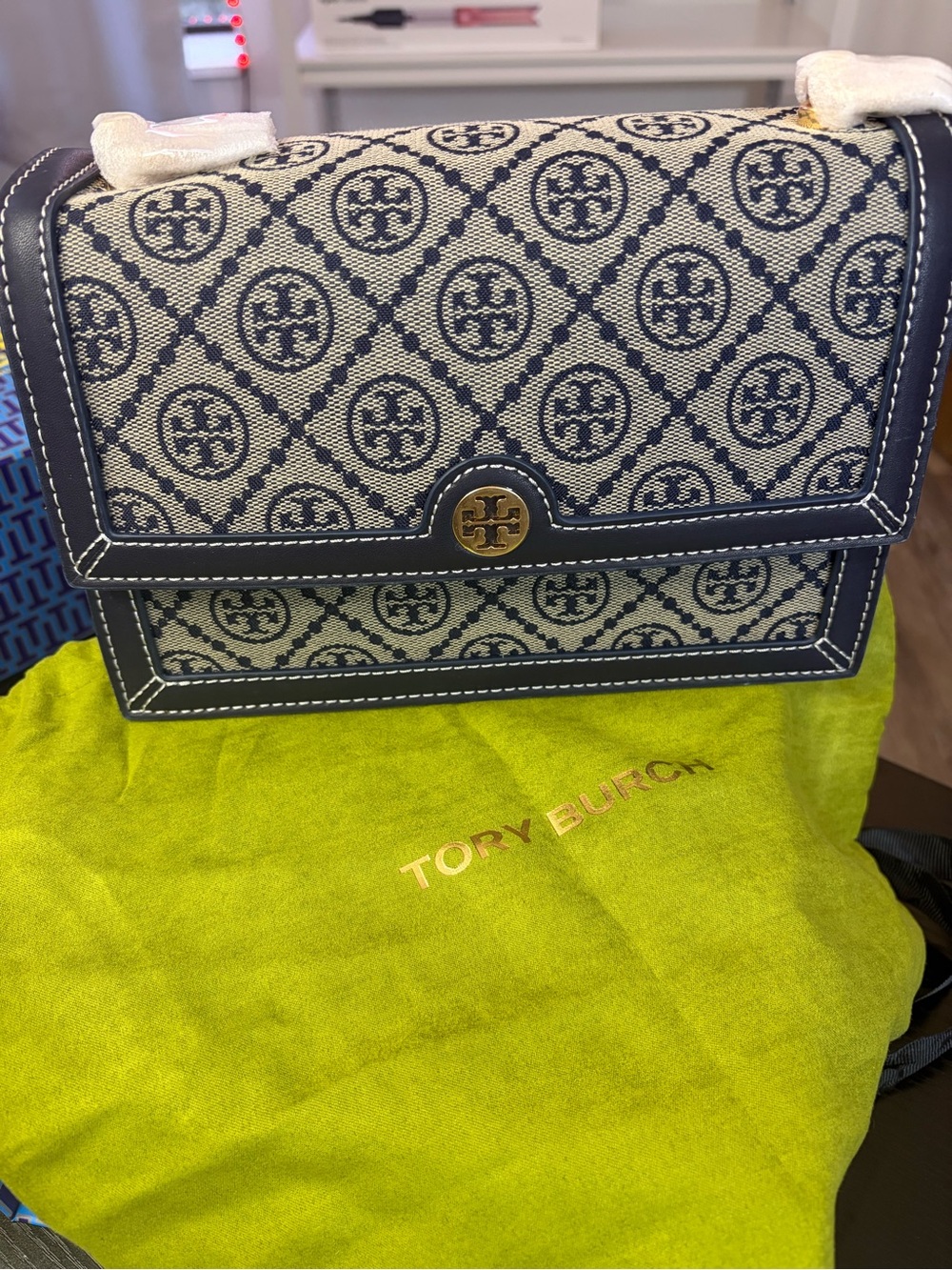 Tory Burch Navy Logo Jacquard Crossbody Bag - Picture 1 of 4